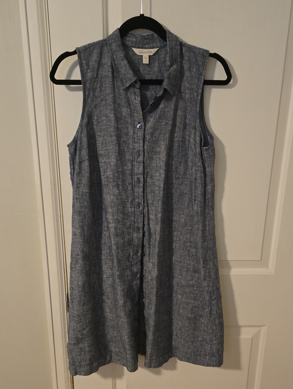 Garnet Hill Sleeveless Button-Front Chambray Dress in Blue